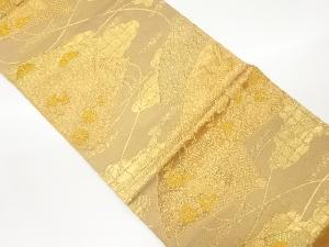 檜扇に鶴・秋草・花々模様織出し袋帯